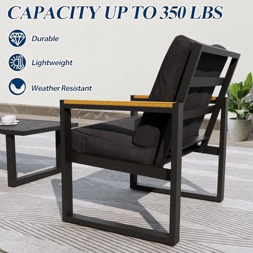 Outdoor 4 Pieces Aluminum Frame Furniture Set - Patio Modern Conversation Sofa Set, Garden Furniture Set with Single Chairs, Loveseat & Coffee Table for Balcony, Backyard, Poolside